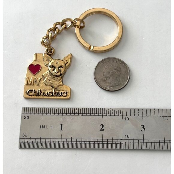 Vintage Gold Tone I Love My Chihuahua Keychain Heart - Picture 2 of 3